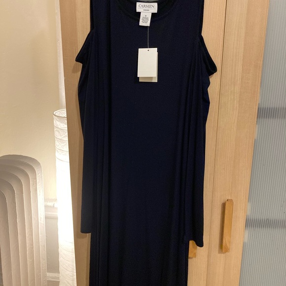Carmen Marc Valvo navy knit cold shoulder dress - Picture 4 of 5
